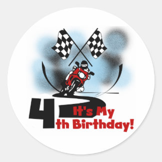 Pegatina Redonda Carreras en motocicleta 4ª camisetas de cumpleaños