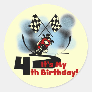 Pegatina Redonda Carreras en motocicleta 4ª camisetas de cumpleaños