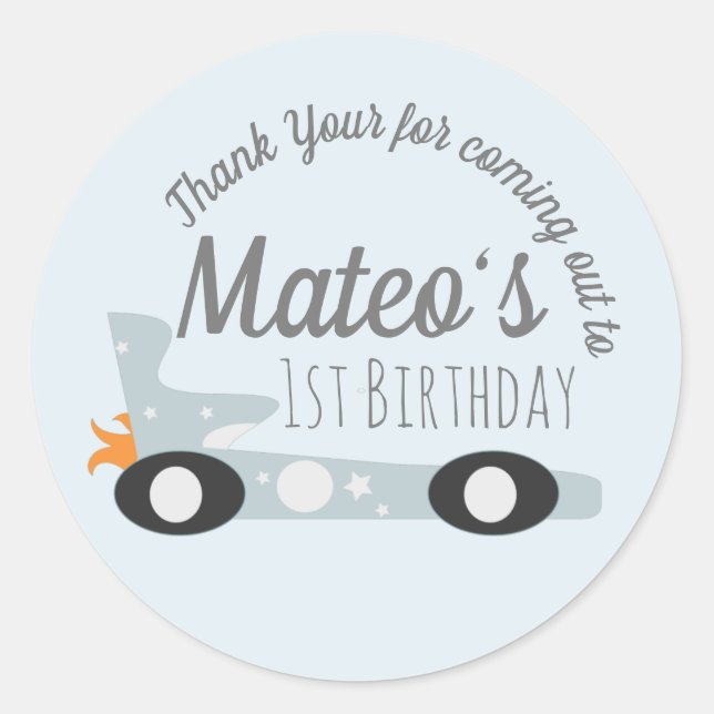 Pegatina Redonda Carreras Retro Carros Estrellas de la Luna Primer  (Anverso)