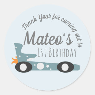 Pegatina Redonda Carreras Retro Carros Estrellas de la Luna Primero