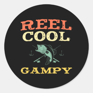Pegatina Redonda Carrete Genial Gampy Pesca Pescador Divertido Vint