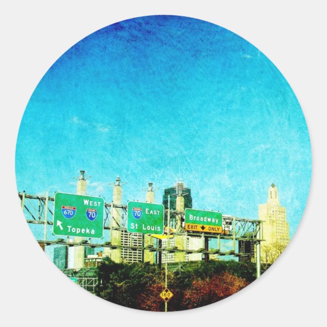 Pegatina Redonda Carretera de Kansas City (Anverso)