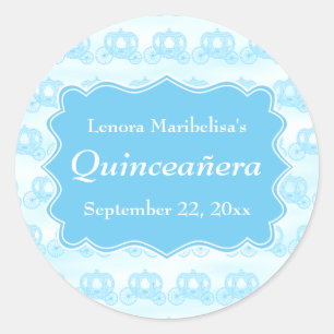 Pegatina Redonda Carritos Blue Pastel Quinceanera