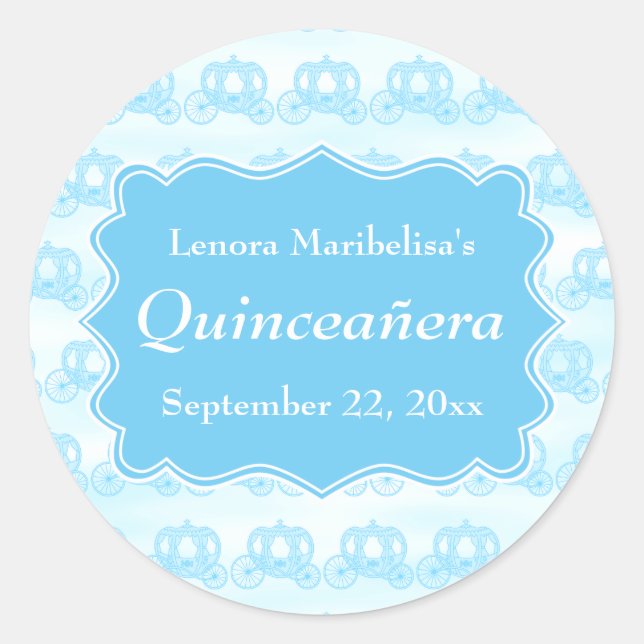 Pegatina Redonda Carritos Blue Pastel Quinceanera (Anverso)