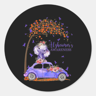 Pegatina Redonda Carro Cinta púrpura Floral Alzheimerheimer Brain A
