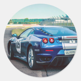 Pegatina Redonda Carro de carreras azules