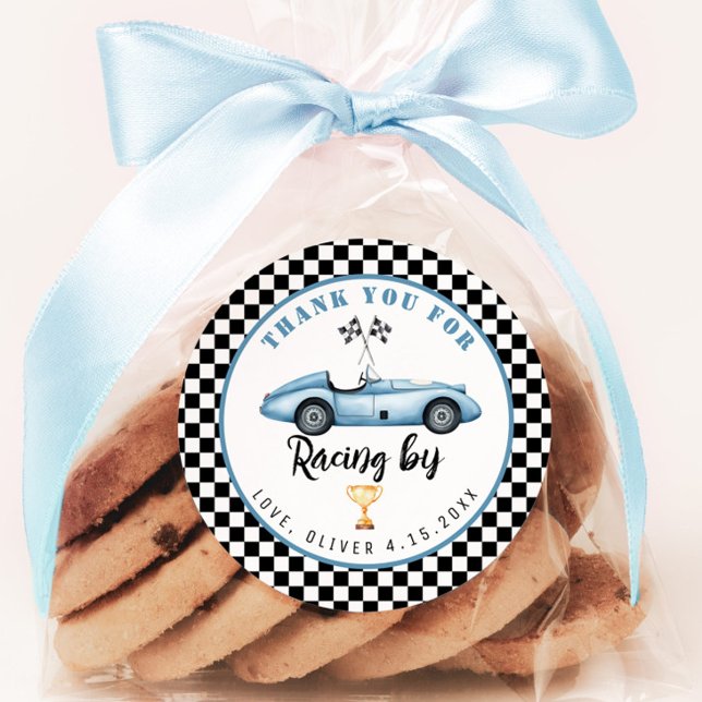 Pegatina Redonda Carro de carreras azules Boy Cumpleaños Gracias po (Subido por el creador)