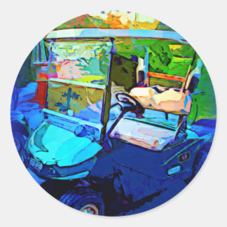 Pegatina Redonda Carro de golf azul