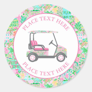 Pegatina Redonda Carro de Golf Preppy Palm Beach