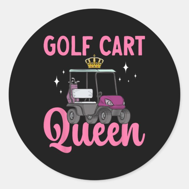 Pegatina Redonda Carro de golf Queen Golfing Golf Cart (Anverso)