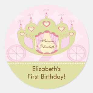 Pegatina Redonda Carro de princesa Birthday Sticker Pretty Royal