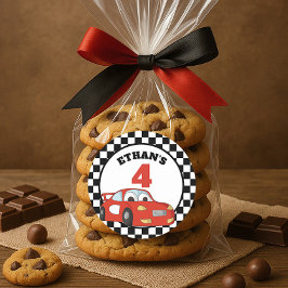 Pegatina Redonda Carro rojo negro de raza blanca cuarto Fiesta de c