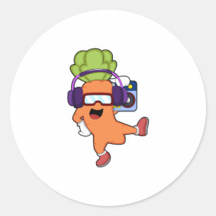 Pegatina Redonda Carrot en la música con auriculares