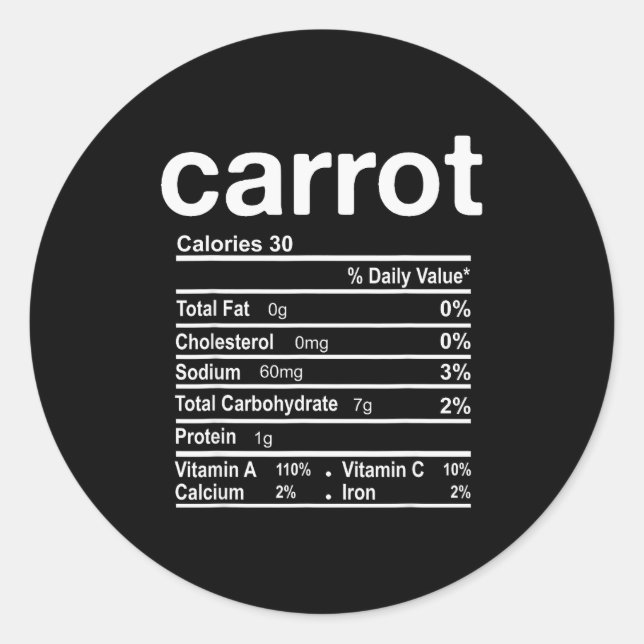 Pegatina Redonda Carrot Nutrition Facts Funny Thanksgiving Christma (Anverso)