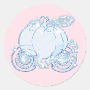 Pegatina Redonda Carruaje de la Princesa Cenicienta Rosa y Azul Fie
