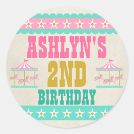 Pegatina Redonda Carrusel Birthday Party Personalizado