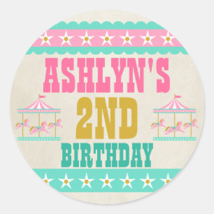 Pegatina Redonda Carrusel Birthday Party Personalizado