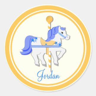 Pegatina Redonda Carrusel Horse Blue Gold Stars