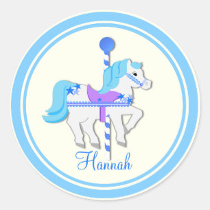 Pegatina Redonda Carrusel Pony Blue Stars