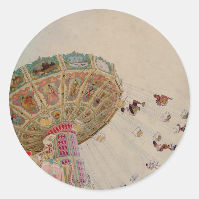 Pegatina Redonda Carrusel vintage de París (Anverso)