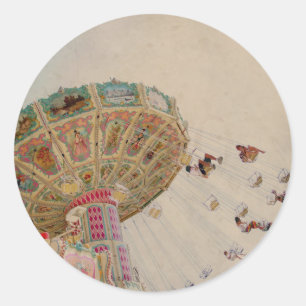 Pegatina Redonda Carrusel vintage de París