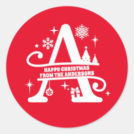 Pegatina Redonda Carta A Monograma Nombre de Familia Inicial Saludo