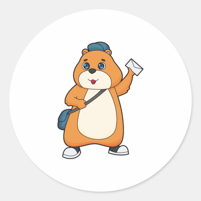 Pegatina Redonda Carta de Hamster Postman (Anverso)