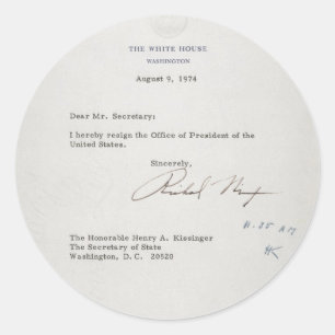 Pegatina Redonda Carta de renuncia del presidente Richard M. Nixon