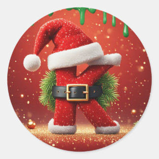Pegatina Redonda Carta de Santa K Con Corona de Pino Navidad Respla