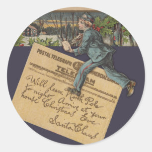 Pegatina Redonda Carta de Santa Navidades de época