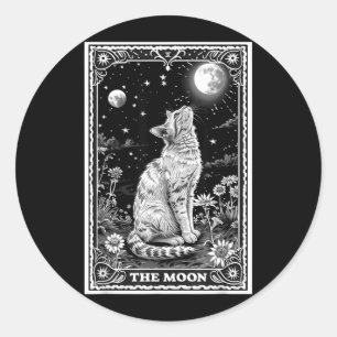 Pegatina Redonda Carta de Tarot de Gato Bruja Luna Sombrero Hallowe