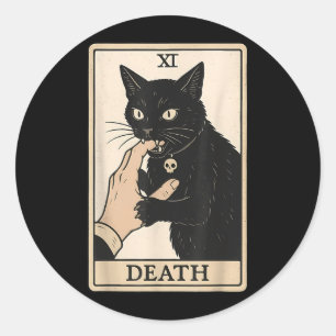 Pegatina Redonda Carta de Tarot de la Muerte Gato Negro Halloween B