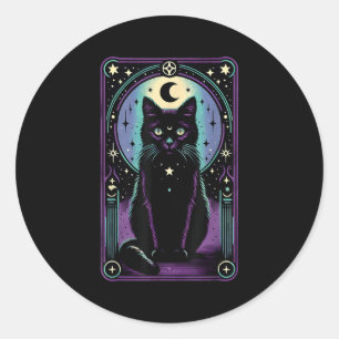 Pegatina Redonda Carta de Tarot Luna Creciente Gato Negro Amante Ta
