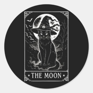 Pegatina Redonda Carta de Tarot Luna Creciente y Sombrero de Bruja 