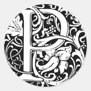 Pegatina Redonda Carta P Monograma medieval Art Nouveau