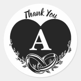 Pegatina Redonda Carta simple a Boda de follaje cardíaco gracias