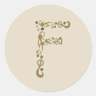 Pegatina Redonda Carta Sofisticada Elegante De Oro F Monograma