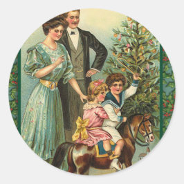 Pegatina Redonda Cartas de arte antiguas de caballos de Rockefeller