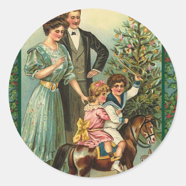 Pegatina Redonda Cartas de arte antiguas de caballos de Rockefeller (Anverso)