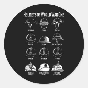 Pegatina Redonda Cartas de cascos de soldados de la Primera Guerra