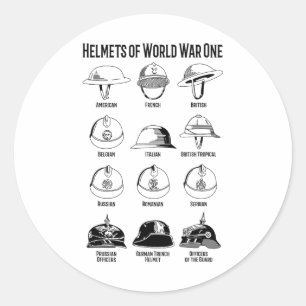 Pegatina Redonda Cartas de cascos de soldados de la Primera Guerra