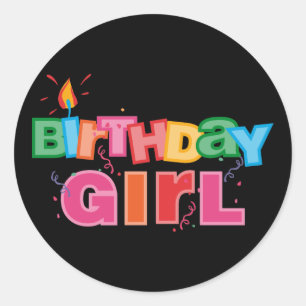 Pegatina Redonda Cartas de Chica de cumpleaños