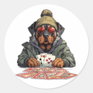 Pegatina Redonda Cartas de juego de perros Rottweiler