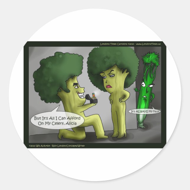 Pegatina Redonda Cartas divertidas de Brocolli Tees Mugs & Gifts (Anverso)
