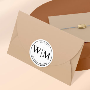 Pegatina Redonda Cartas Iniciales De Monograma Para El Boda Gracias