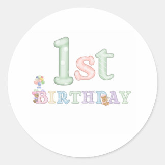 Pegatina Redonda Cartas Pastel 1er cumpleaños