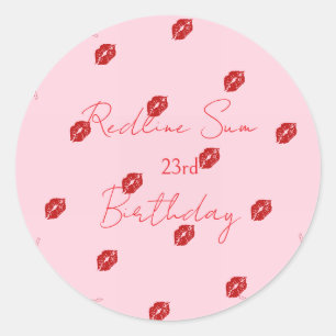 Pegatina Redonda Cartel de Bienvenida Cumpleaños con Lazo Rosa Sass