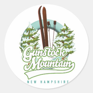 Pegatina Redonda Cartel de esquí de Gunstock Mountain New Hampshire
