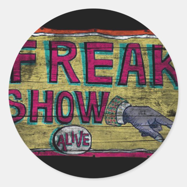 Pegatina Redonda Cartel de Freak Show Vintage (Anverso)