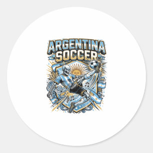 Pegatina Redonda Cartel de Naciones Delantero Esqueleto Fútbol Arge